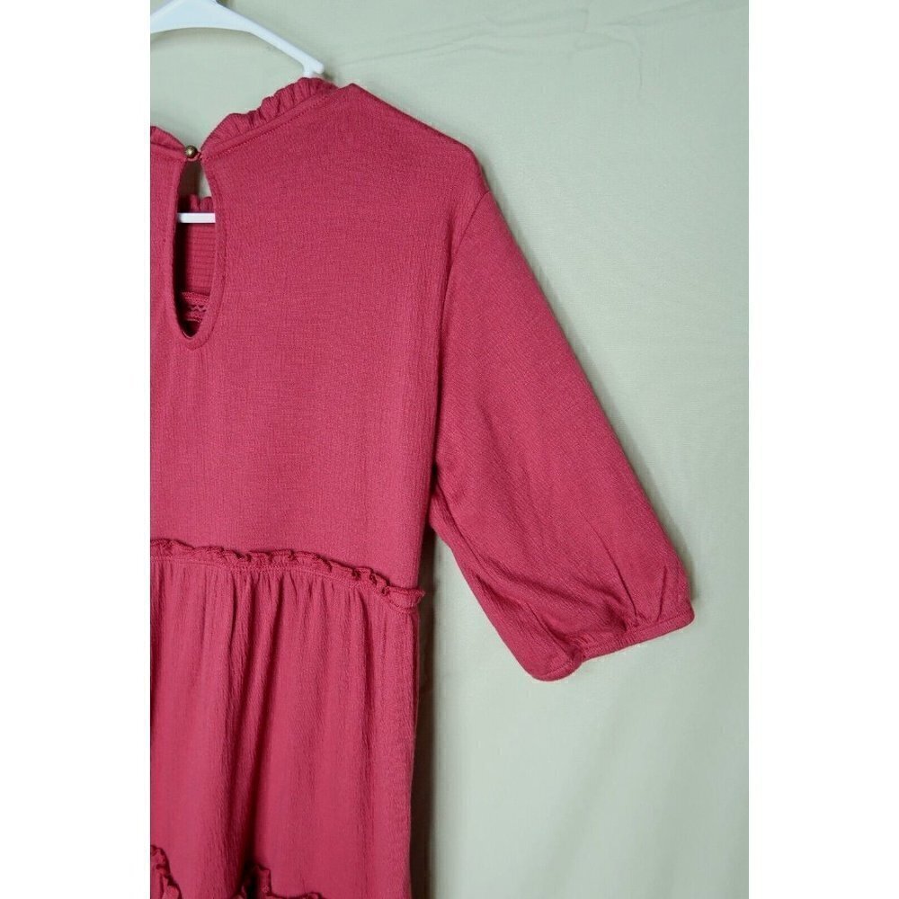 Knox Rose Tiered Dress Ruffle Crinkle Short Sleeve Knee Length Red Women's XS - Picture 7 of 10